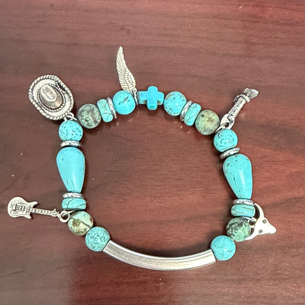 Turquoise Bead Charm Bracelet - Women's Silver Accents